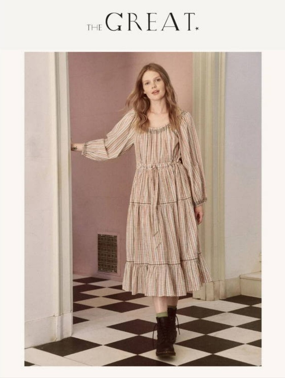 The Great The Wish Well Dress Plaid Midi Size  M